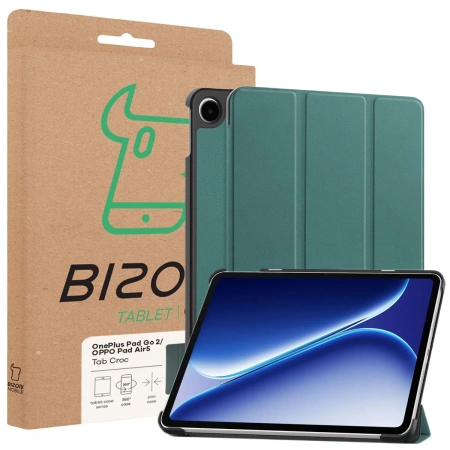 Etui z klapką Bizon Case Tab Croc do OnePlus Pad Go 2 / Oppo Pad Air5, ciemnozielone