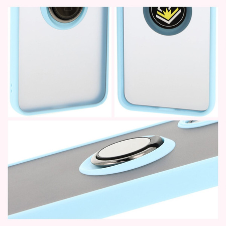 Etui z uchwytem na palec Bizon Case Hybrid Ring do Galaxy A16 4G/5G, przydymione z jasnoniebieską ramką