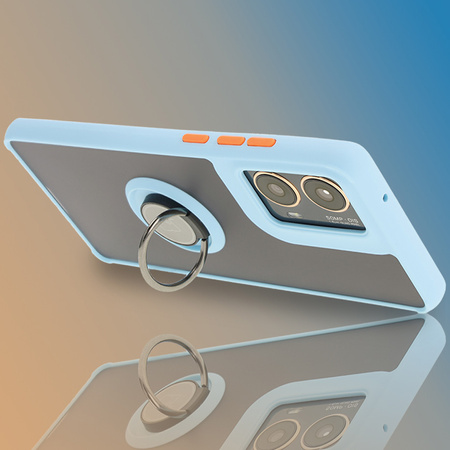 Etui z uchwytem na palec Bizon Case Hybrid Ring do Motorola Moto G85 5G, przydymione z jasnoniebieską ramką