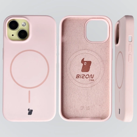 Silikonowe etui z pierścieniem magnetycznym Bizon Soft Case Magnetic do iPhone 15, jasnoróżowe