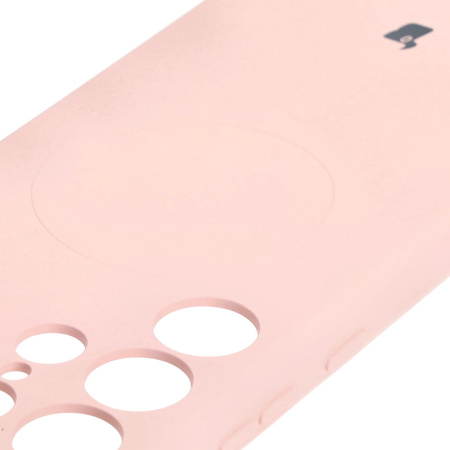 Etui silikonowe z pierścieniem magnetycznym Bizon Case Silicone Magnetic do Galaxy S23 Ultra, jasnoróżowe