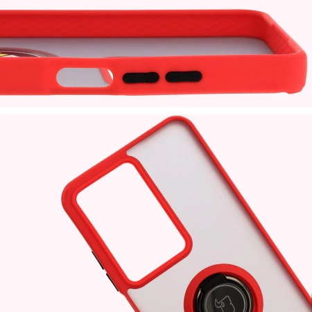 Etui z uchwytem na palec Bizon Case Hybrid Ring do Realme C75 4G / 14x 5G, przydymione z czerwoną ramką