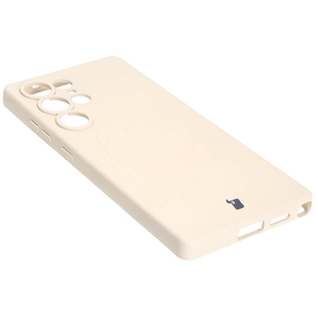 Silikonowe etui z pierścieniem magnetycznym Bizon Case Silicone Magnetic do Galaxy S25 Ultra, beżowe