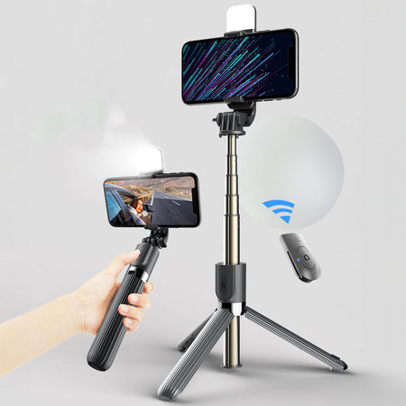 Kijek do selfie / tripod z lampą i pilotem Bizon Accessories Selfie Lamp, czarny