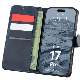 Etui z klapką Bizon Case Pocket do iPhone 17 Pro, granatowe