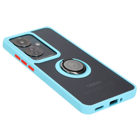 Etui z uchwytem na palec Bizon Case Hybrid Ring do Oppo Reno11 F 5G, przydymione z jasnoniebieską ramką