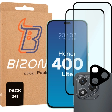 2x Szkło hartowane z ramką + szybka na aparat Bizon Edge 2 Pack do Xiaomi Redmi 14C 4G