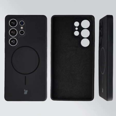 Silikonowe etui z pierścieniem magnetycznym Bizon Soft Case Magnetic do Galaxy S25 Ultra, czarne