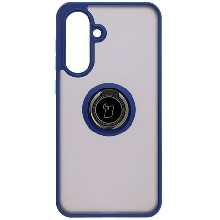 Etui z uchwytem na palec Bizon Case Hybrid Ring do Galaxy A36 5G / A56 5G, przydymione z granatową ramką