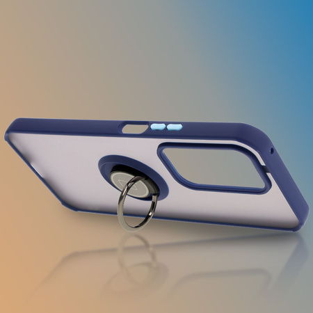 Etui z uchwytem na palec Bizon Case Hybrid Ring do Honor 200 Lite, przydymione z granatową ramką