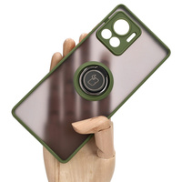 Etui z uchwytem na palec Bizon Case Hybrid Ring do Motorola Edge 30 Ultra, przydymione z zieloną ramką