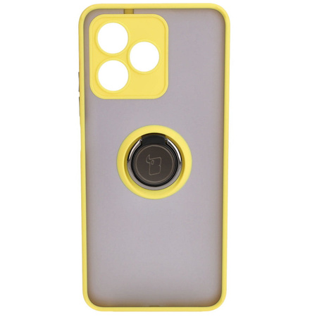 Etui z uchwytem na palec Bizon Case Hybrid Ring do Realme C53 / C51, przydymione z żółtą ramką