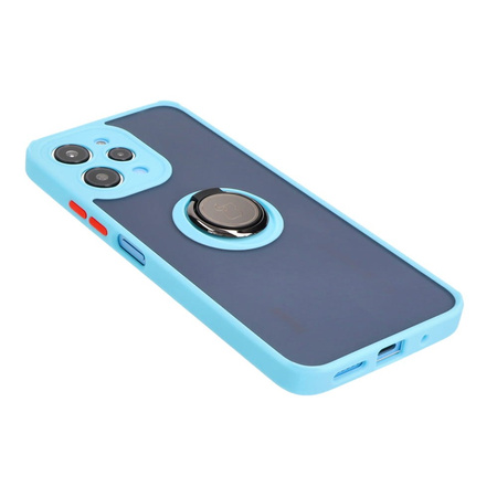 Etui z uchwytem na palec Bizon Case Hybrid Ring do Xiaomi Redmi 12, przydymione z jasnoniebieską ramką