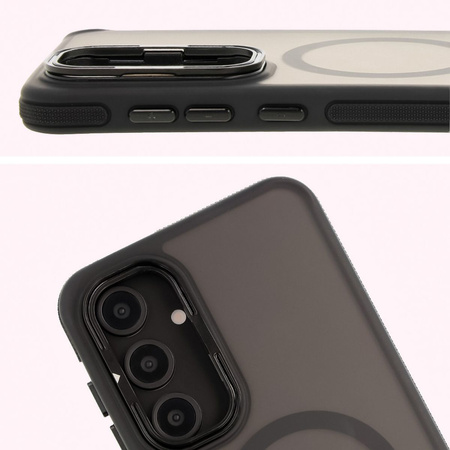 Etui z podstawką i pierścieniem magnetycznym Bizon Case Eclipse do Galaxy S24 FE, przydymione z czarną ramką