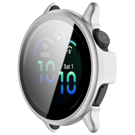 Etui ze szkłem do zegarka Bizon Case Watch Adamo do Garmin Vivoactive 6, satynowo srebrne