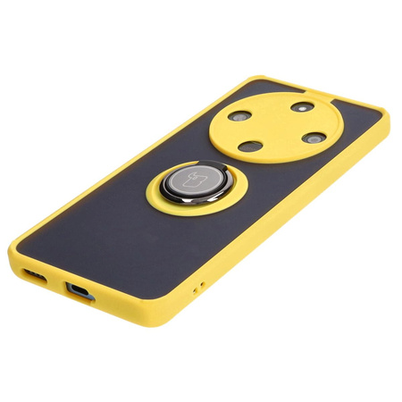 Etui z uchwytem na palec Bizon Case Hybrid Ring do Honor Magic6 Lite, przydymione z żółtą ramką