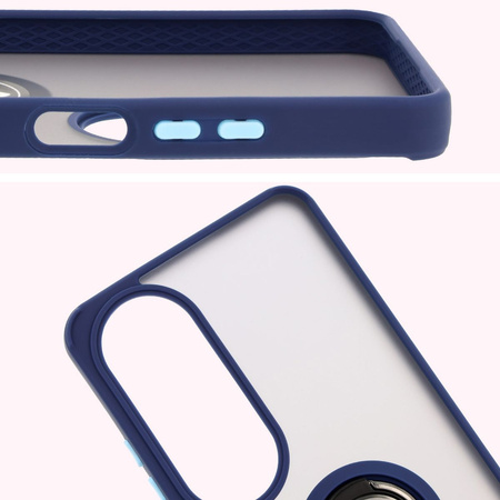 Etui z uchwytem na palec Bizon Case Hybrid Ring do Oppo A60 4G, przydymione z granatową ramką