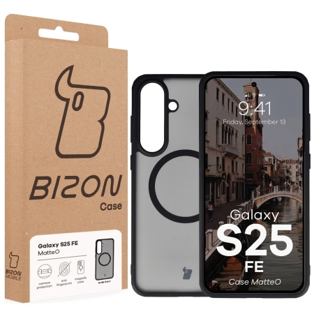 Etui z pierścieniem magnetycznym Bizon Case MatteO do Galaxy S25 FE, przydymione-czarne