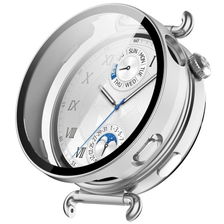 Etui ze szkłem do zegarka Bizon Case Watch Adamo do Huawei Watch GT6 41 mm, satynowo srebrne