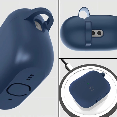 Silikonowe etui z karabińczykiem Bizon Case Headphone Silicone do AirPods Pro 3, granatowe