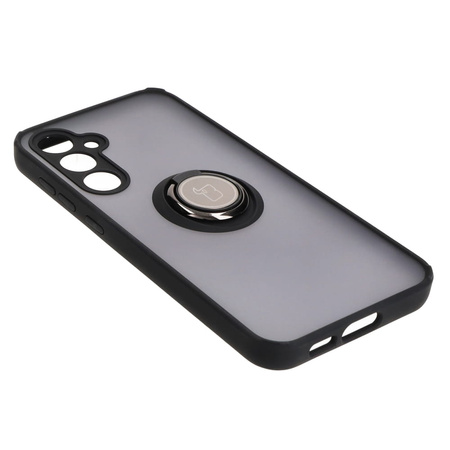 Etui z uchwytem na palec Bizon Case Hybrid Ring do Galaxy S23 FE, przydymione z czarną ramką
