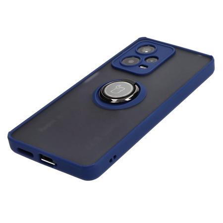 Etui z uchwytem na palec Bizon Case Hybrid Ring do Xiaomi Redmi Note 12 Pro+ 5G, przydymione z granatową ramką