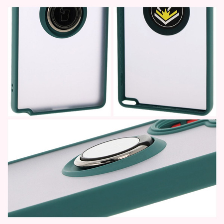 Etui z uchwytem na palec Bizon Case Hybrid Ring do Galaxy S25 Ultra, przydymione z ciemnozieloną ramką