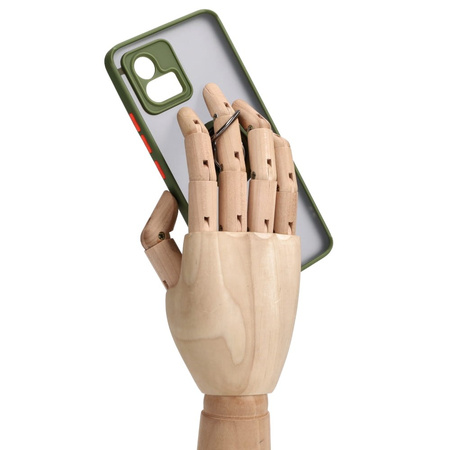 Etui z uchwytem na palec Bizon Case Hybrid Ring do Motorola Moto G72, przydymione z zieloną ramką