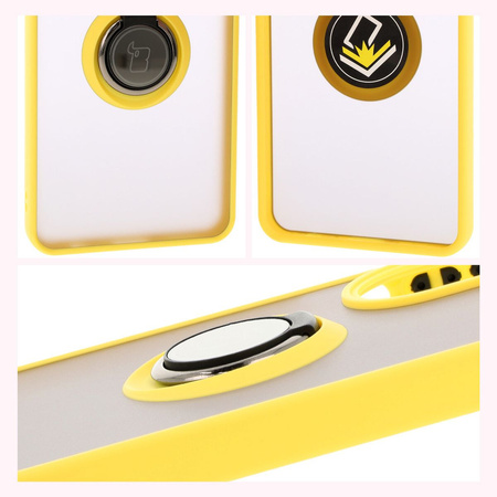 Etui z uchwytem na palec Bizon Case Hybrid Ring do Oppo A60 4G, przydymione z żółtą ramką