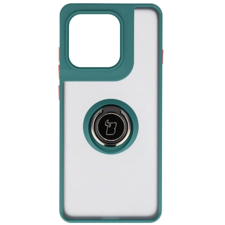 Etui z uchwytem na palec Bizon Case Hybrid Ring do Motorola Edge 60 Pro, przydymione z ciemnozieloną ramką