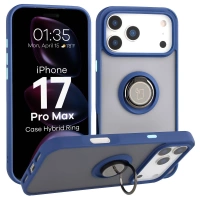 Etui z uchwytem na palec Bizon Case Hybrid Ring do iPhone 17 Pro Max, przydymione z granatową ramką