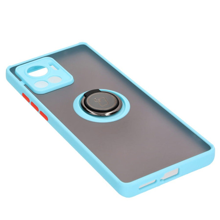 Etui z uchwytem na palec Bizon Case Hybrid Ring do Motorola Edge 30 Ultra, przydymione z jasnoniebieską ramką
