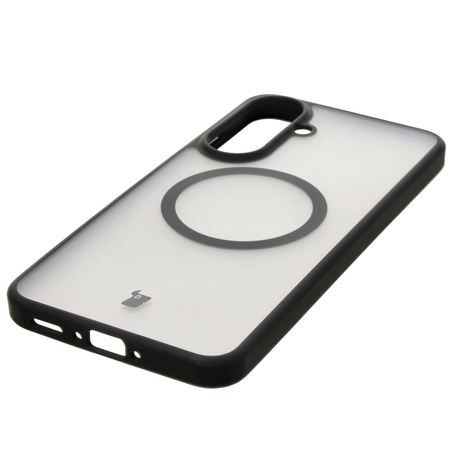 Etui z pierścieniem magnetycznym Bizon Case MatteO do Galaxy A56 5G, półprzezroczyste z czarną ramką