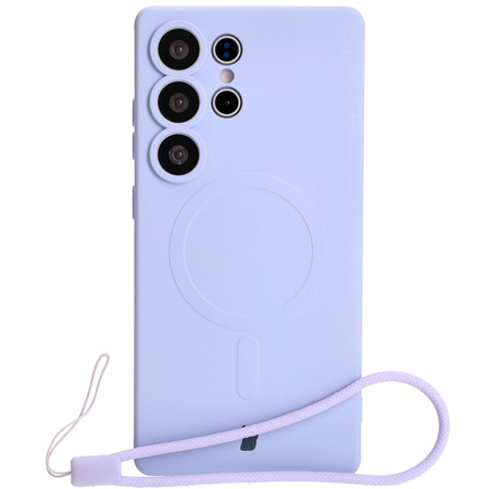 Silikonowe etui z pierścieniem magnetycznym Bizon Case Silicone Magnetic do Galaxy S25 Ultra, jasnofioletowe