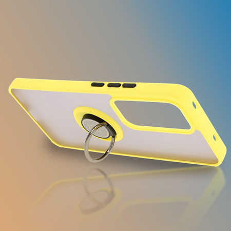 Etui z uchwytem na palec Bizon Case Hybrid Ring do Oppo Reno 12, przydymione z żółtą ramką