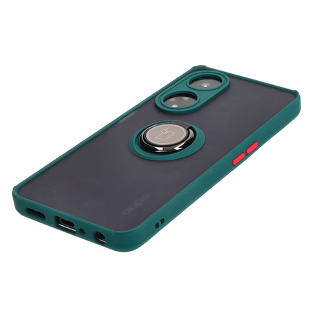 Etui z uchwytem na palec Bizon Case Hybrid Ring do Oppo A98 5G, przydymione z ciemnozieloną ramką