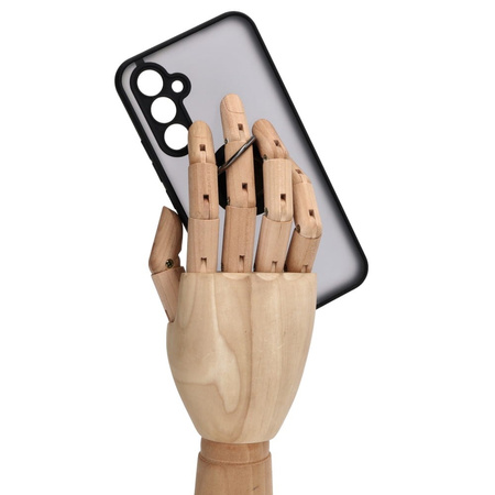Etui z uchwytem na palec Bizon Case Hybrid Ring do Galaxy A54 5G, przydymione z czarną ramką