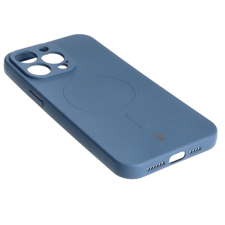 Etui silikonowe z pierścieniem magnetycznym Bizon Case Silicone Magnetic do iPhone 15 Pro Max, granatowe