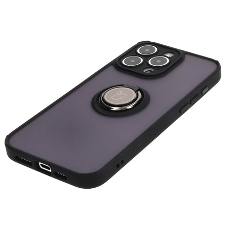 Etui z uchwytem na palec Bizon Case Hybrid Ring do iPhone 15 Pro Max, przydymione z czarną ramką