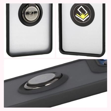 Etui z uchwytem na palec Bizon Case Hybrid Ring do Motorola Edge 60 Fusion / 60, przydymione z czarną ramką