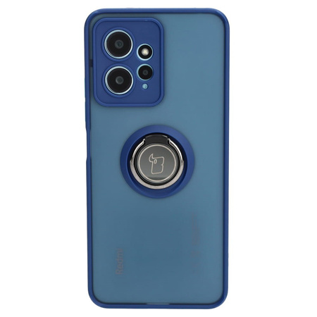Etui z uchwytem na palec Bizon Case Hybrid Ring do Xiaomi Redmi Note 12 4G, przydymione z granatową ramką