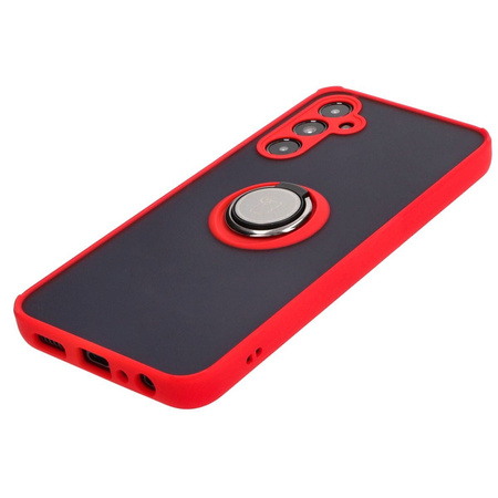 Etui z uchwytem na palec Bizon Case Hybrid Ring do Galaxy A05s, przydymione z czerwoną ramką