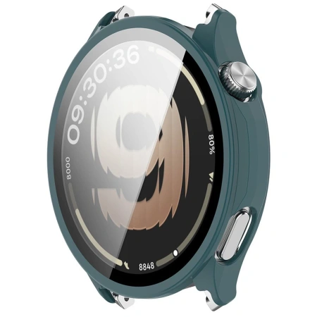 Etui ze szkłem do zegarka Bizon Case Watch Adamo do OnePlus Watch Lite 45 mm / Oppo Watch S 45 mm, zielone