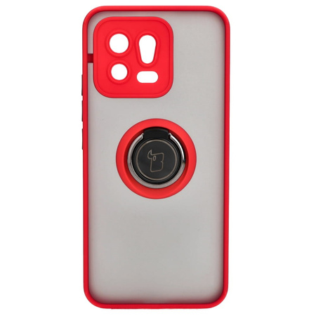 Etui z uchwytem na palec Bizon Case Hybrid Ring do Xiaomi 13, przydymione z czerwoną ramką