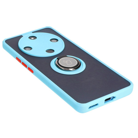 Etui z uchwytem na palec Bizon Case Hybrid Ring do Honor Magic6 Lite, przydymione z jasnoniebieską ramką