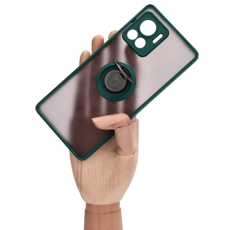 Etui z uchwytem na palec Bizon Case Hybrid Ring do Motorola Edge 30 Ultra, przydymione z ciemnozieloną ramką
