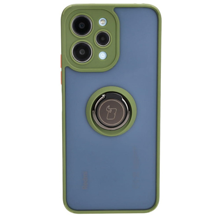 Etui z uchwytem na palec Bizon Case Hybrid Ring do Xiaomi Redmi 12, przydymione z zieloną ramką
