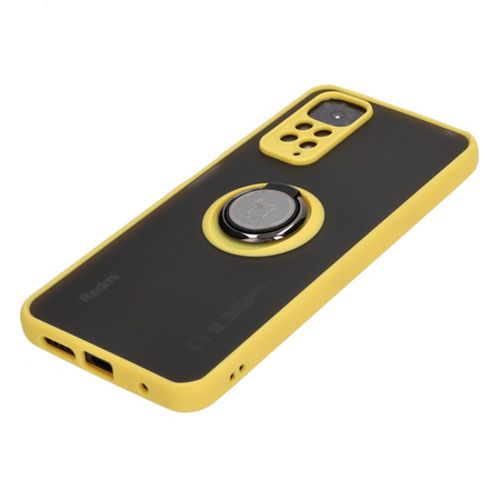 Etui z uchwytem na palec Bizon Case Hybrid Ring do Xiaomi Redmi Note 11 / 11S 4G, przydymione z żółtą ramką