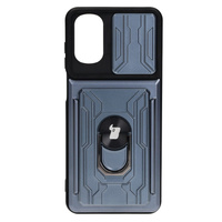 Etui Bizon Case Camshield Card Slot Ring do Moto G22, szare