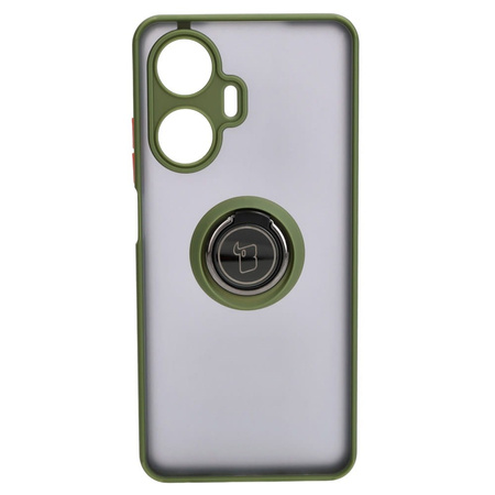 Etui z uchwytem na palec Bizon Case Hybrid Ring do Realme C55, przydymione z zieloną ramką